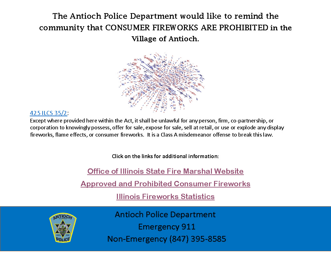 Antioch Police Department reminds the community of fireworks laws